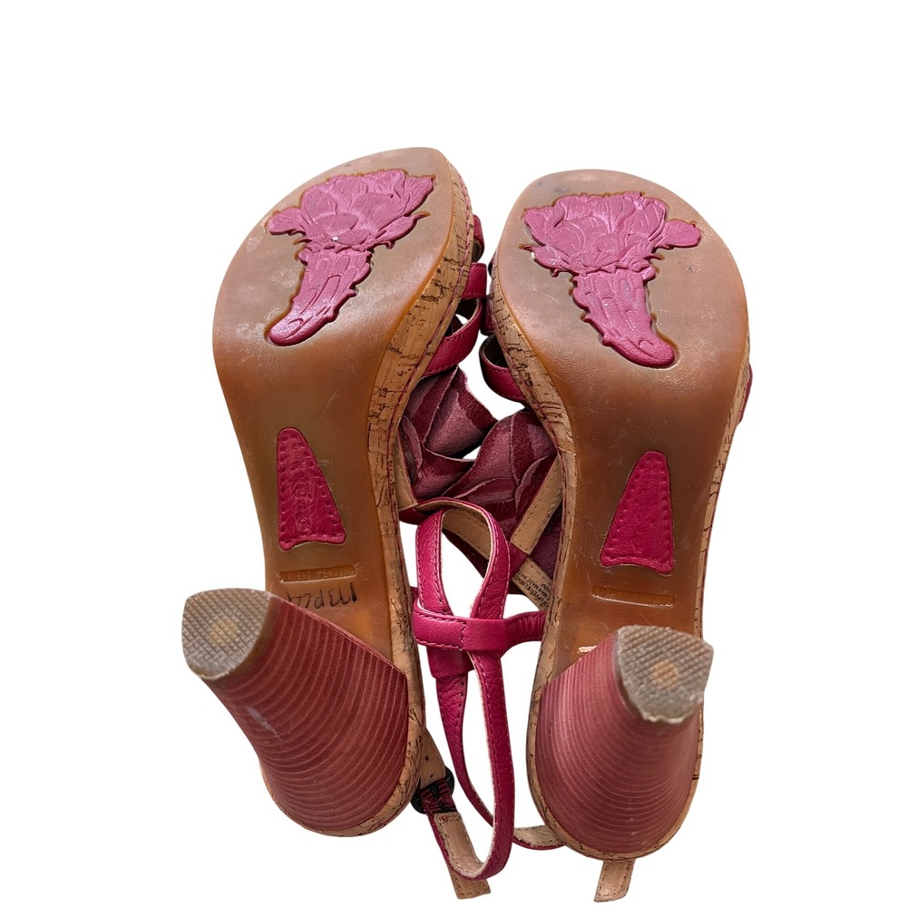 Sandals Floral Y2K Born Crown Womens 10 Magenta Leather 3D Flower Heel W51912 - Picture 8 of 8